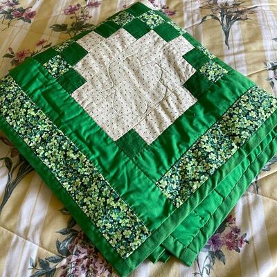 Lot 179. Irish Textiles Erin Go Bragh Claddagh Banner & Shamrock Quilt