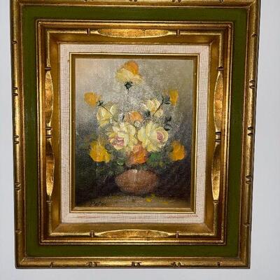 Lot 181.  Framed Painting Yellow Roses