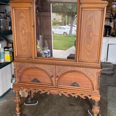 Antique Vintage French Pine Oak Buffet China Display Cabinet