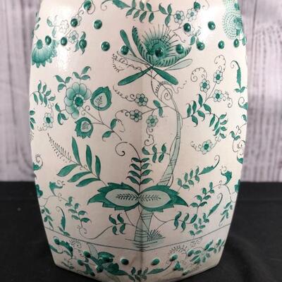 Green & White Floral Ceramic Garden Stool Table Stand