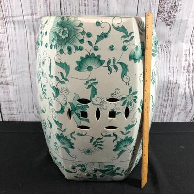 Green & White Floral Ceramic Garden Stool Table Stand