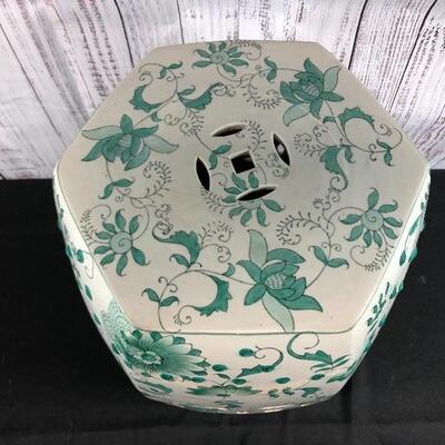 Green & White Floral Ceramic Garden Stool Table Stand