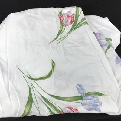 Vintage Cannon California King Fitted Sheet White with Tulip Flowers