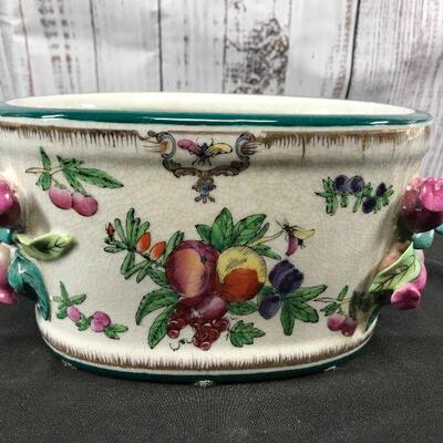 LARGE OVAL PLANTER WITH FRUIT FLOWERS MAJOLICA