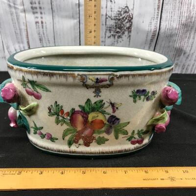 LARGE OVAL PLANTER WITH FRUIT FLOWERS MAJOLICA