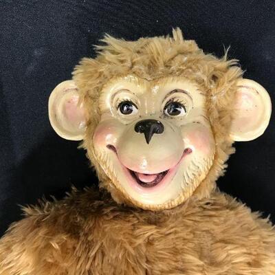 Vintage Plastic Face Monkey Plush Animal Stuffed Doll 