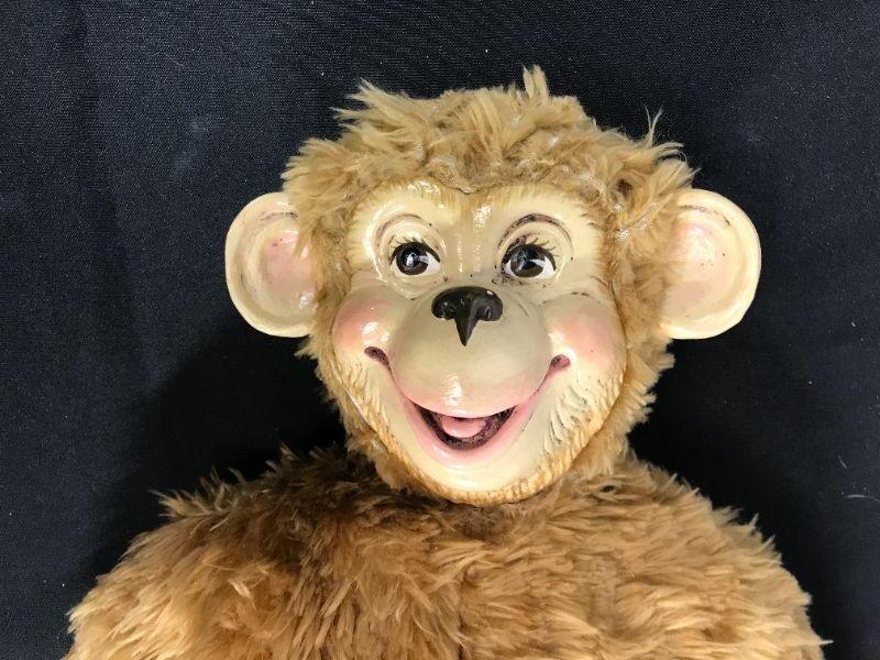 Vintage Plastic Face Monkey Plush Animal Stuffed Doll 