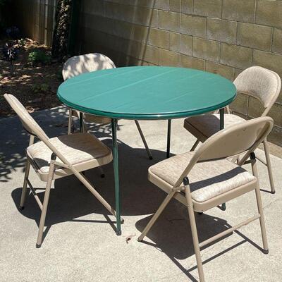 Lot 183. Folding Round Card Table & 4 Metal Folding Chairs