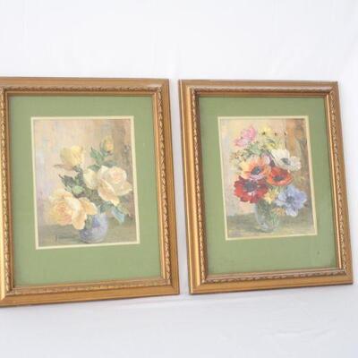 Lot #136: Georges Danset Framed Floral Artwork 