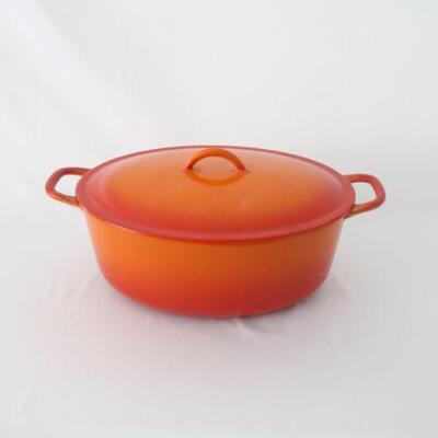 Lot #162: Vintage Descoware Flame Enamel Dutch Oven Pot Belgium Orange