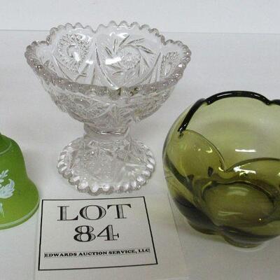 Vintage Imperial Glass Child's Punch Bowl, Duncan Miller Canterbury Rose Bowl, Satin Glass Bell Hand Painted