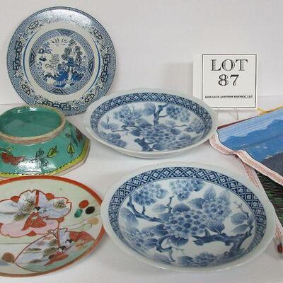 Asian Theme Dishes, Blue Willow Trivet, Blue & White Bowls Japan, Teal Bowl China, and Photo Calendars