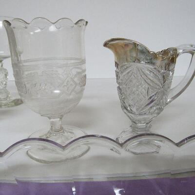  EAPG & Pressed Glass: Heisey Relish Dish, Pattee Cross Creamer, Bryce Atlas Goblet, Narcissus Wine More