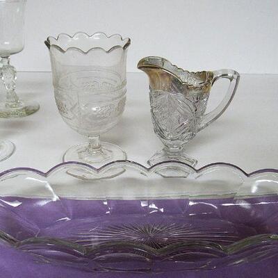  EAPG & Pressed Glass: Heisey Relish Dish, Pattee Cross Creamer, Bryce Atlas Goblet, Narcissus Wine More