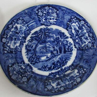 2 Antique Maastricht Holland Plates, Pink Willow, Blue & White Scenic