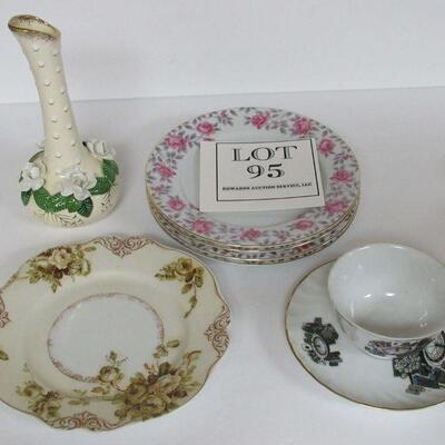 Nice Lot of Fine China Beautiful Floral Plate, Applied Floral Vase, Noritake Plates, Las Vegas Cup and Saucer