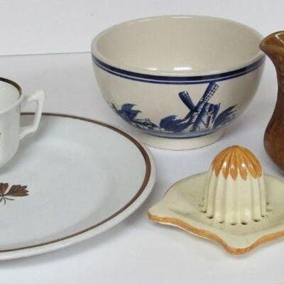 Ironstone Tea Leaf, Spatterware Creamer, Reamer, Holland Theme Bowl