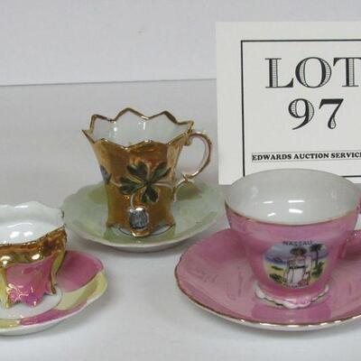 3 Miniature Cup and Saucer Sets Cute One is Nassau Bahamas