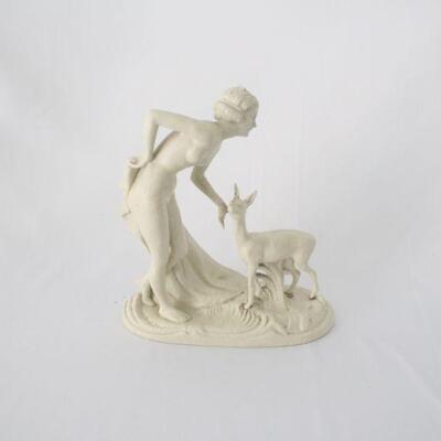 Lot #171: Vintage Schaubach Kunst Lady and Deer Porcelain Figurine 