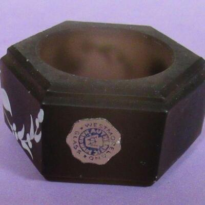 Fenton Hobnail Sugar & Creamer, Fostoria American Individual Ashtray, Westmoreland Ashtray and Napkin Ring, Red Goblet