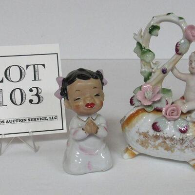 Decorative Pieces, Little Black Americanna Girl Bell, Beautiful Planter With Baby