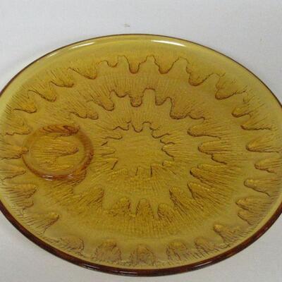 Nice Mid Century Sunburst Snack Set in Original Box, Indiana Glass Co