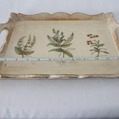 Lot #176: Vintage Carved Wood Floral Painted Tea Vanity Tray