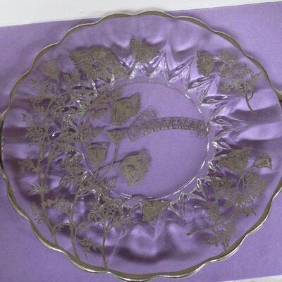 Vintage New Martinsville Janice Silver Deposit Handled Tray