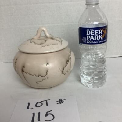K - 115  Artisan Signed Horsehair Raku Pottery Jar with Lid