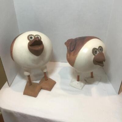K - 116 Pair of Signed, Artisan Pottery Birds 
