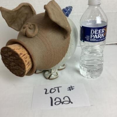 K - 122  Partially Glazed Pottery “ Piggy “ Bank