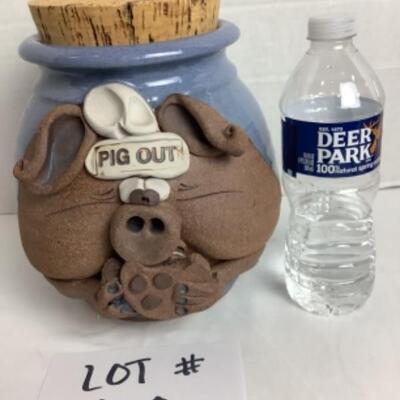 K - 123  Pottery, “ Pig Out “ Pig Cookie Jar