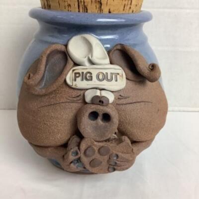 K - 123  Pottery, â€œ Pig Out â€œ Pig Cookie Jar