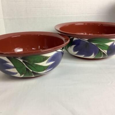 K - 127  Two Matching Pottery Bowls, One Blue Pottery Vase 