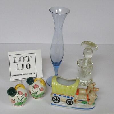 Blue Bud Vase, Glass Angel Votive Holder, Vintage Small Planter, Vintage Salt & Pepper