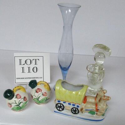 Blue Bud Vase, Glass Angel Votive Holder, Vintage Small Planter, Vintage Salt & Pepper