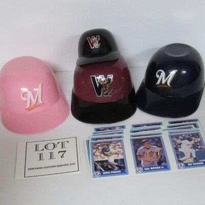 lot of Plastic Small Milwaukee Brewers and WI Timbler Rattlers Hats & Baseball Cards