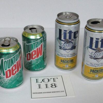 4 GB Packers Cans, 2 Miller Lite GB and 2 Mountain Dew 1996 Schedules
