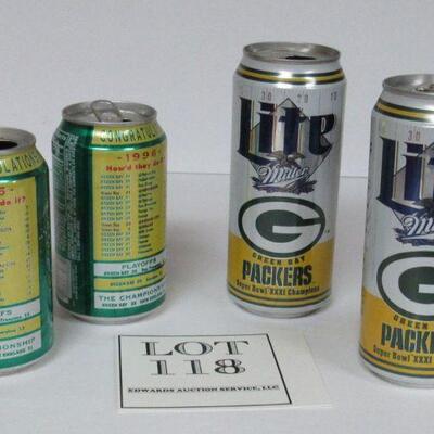 4 GB Packers Cans, 2 Miller Lite GB and 2 Mountain Dew 1996 Schedules