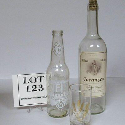Jurancon Bottle, Nehi Grape Bottle and Wheat Pattern Tumbler