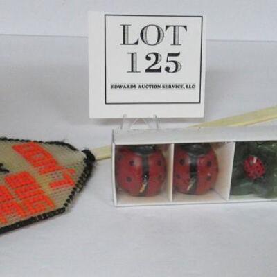 Ladybug Lot, Box of Unused Candles ,and Fly Swatter