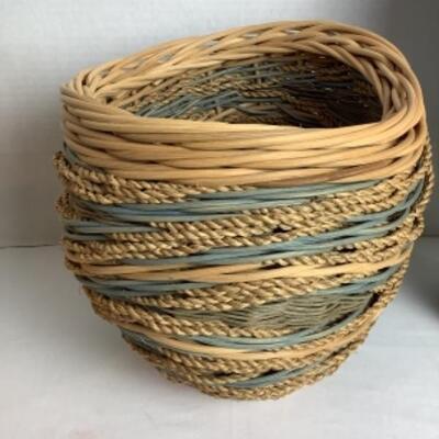 K -141  One Artisan Signed Woven Basket & Two Bamboo Vases