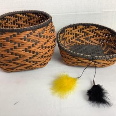 K - 142  Pair of Signed / Matching Hand Crafted Woven Baskets