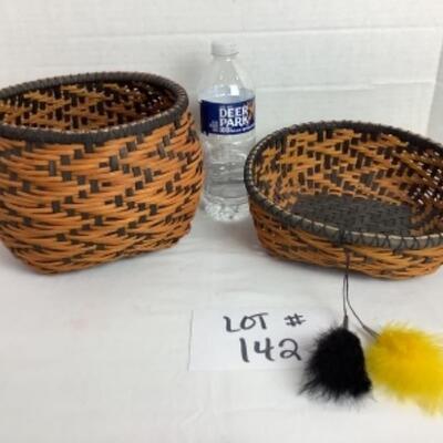 K - 142  Pair of Signed / Matching Hand Crafted Woven Baskets