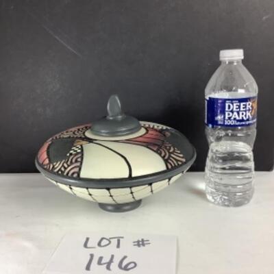 N - 146 Artisan Signed Raku Pottery Jar with Lid