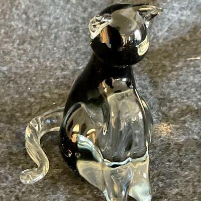 Lot 201  Vintage Art Glass Black Cat Signed Nason Murano