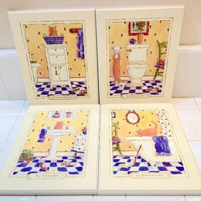 Lot 204  Bathroom Art! Orange Cat in Le Toilette! 