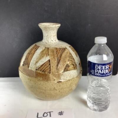 N - 149  Artisan Signed Raku Abstract Vase 