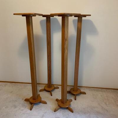 Set of 4 Solid Oak Speaker Stands 