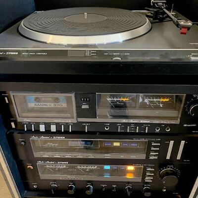 Lot 207  Fisher Stereo System in Cabinet Turntable Cassette Player AMFM Synthesizer Receiver & Floor Speakers 